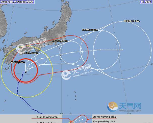 2020台风最新消息今天 14号台风灿鸿预计10日夜间从日本东京掠过