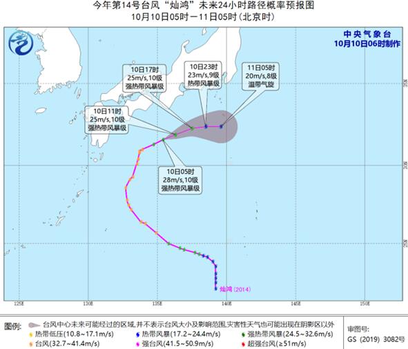 14号台风最新消息2020 台风灿鸿强度减弱将变性为温带气旋
