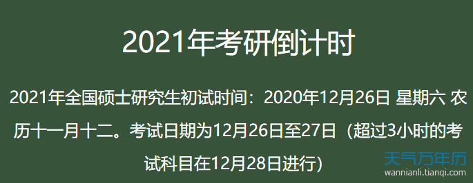 2021考研还有多少天 今天考研倒计时多少天2021