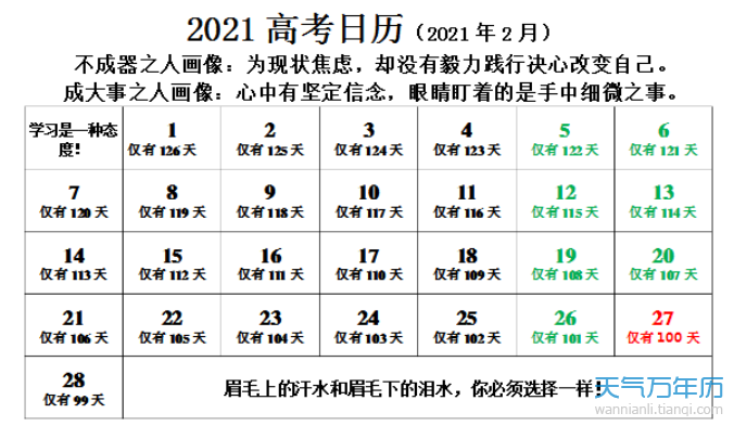 2021年高考倒计时日历 2021年高考倒计时剩多少天