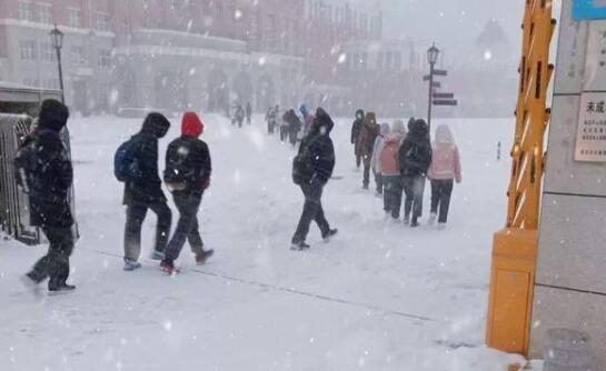 哈尔滨遭今年第一场暴风雪袭击 街头积雪半米厚行人出行困难