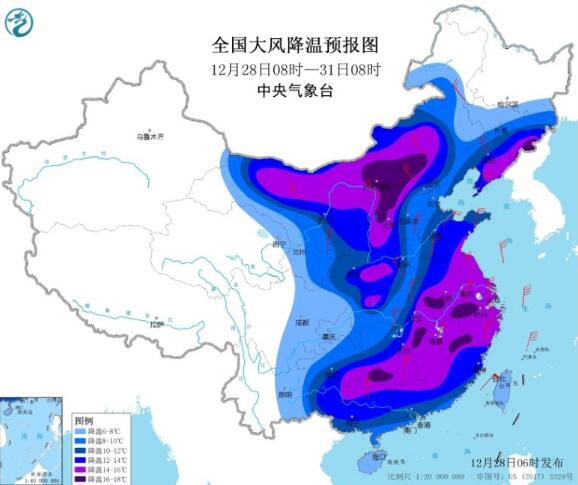 寒潮橙色预警:局地降温超16度 东部南部沿海大风强达11级