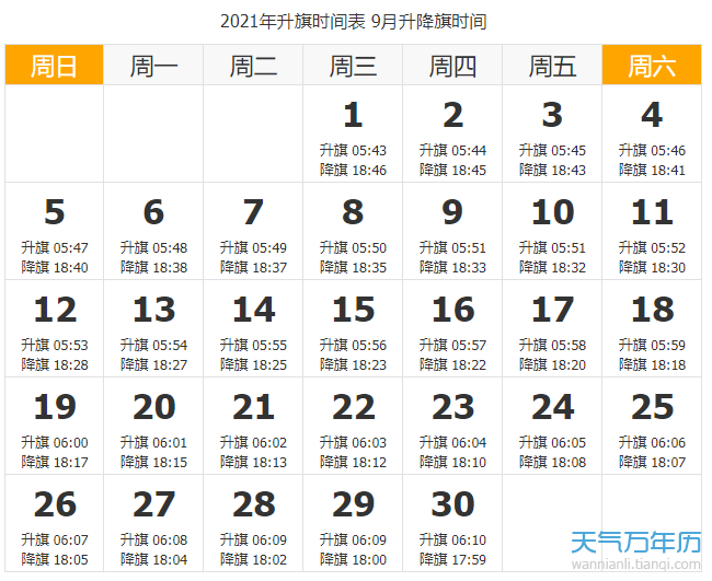 2021天安门升国旗时间 北京2021年升旗时间一览表（图）