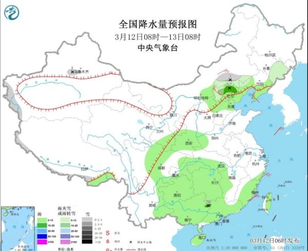 今天南方仍有大范围阴雨 华北东北地区气温回升至10℃