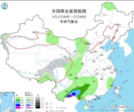 清明节北方雨雪减弱气温15℃ 云南广西一带持续强降雨