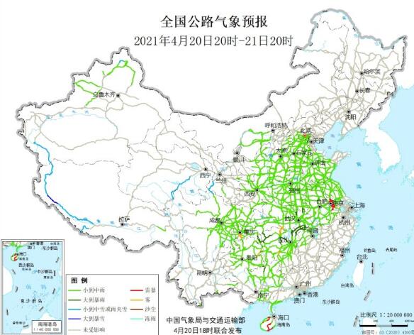 全国交通天气最新预报：4月21日高速路况最新实时查询