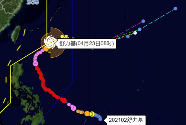二号台风舒力基路径图最新 每小时20公里左右向东北方向移动