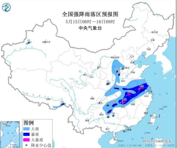 中央气象台暴雨预警继续发布 湖南安徽江苏等局地雨量将达150毫米