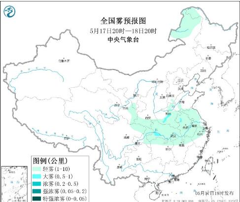 5月17日国内环境气象公报 今天全国大部地区空气良好没有雾霾