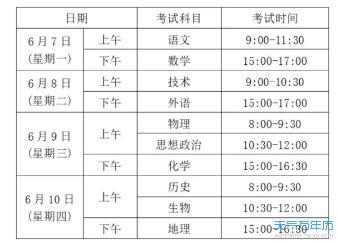 浙江高考时间2021具体时间科目安排 浙江2021年高考考试安排