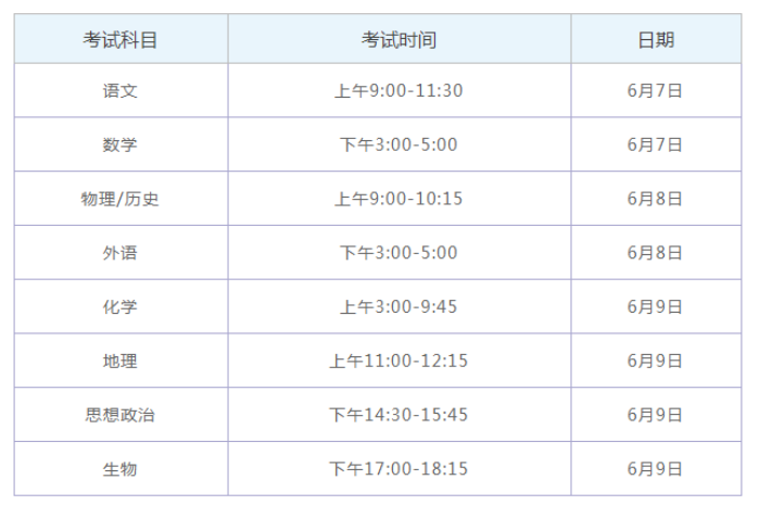 湖南高考时间2021具体时间科目安排 湖南2021年高考考试安排