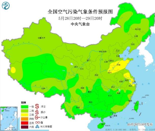 5月28日国内环境气象公报 黄淮江淮等地辐射较强有臭氧污染