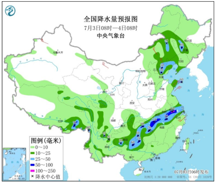 江南江汉江淮等地出现强降雨 华北黄淮东北等地有雷阵雨