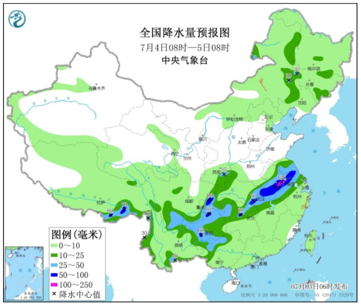 江南江汉江淮等地出现强降雨 华北黄淮东北等地有雷阵雨