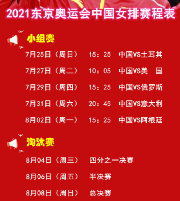 2021东京奥运会女排赛程时间表 2021中国女排东京奥运会赛程一览