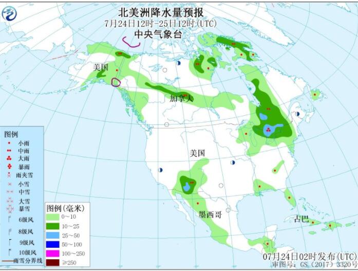 7月24日国外天气预报 未来三天欧洲西部北部多降雨