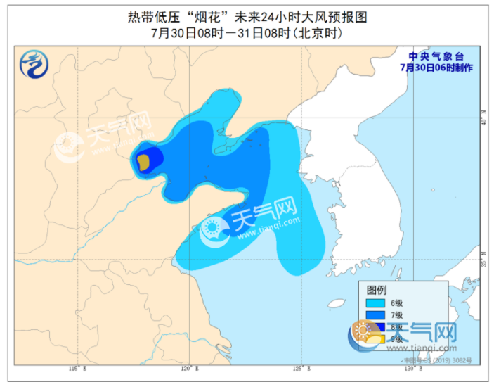 台风路径实时发布系统今天 台风烟花减弱已入渤海