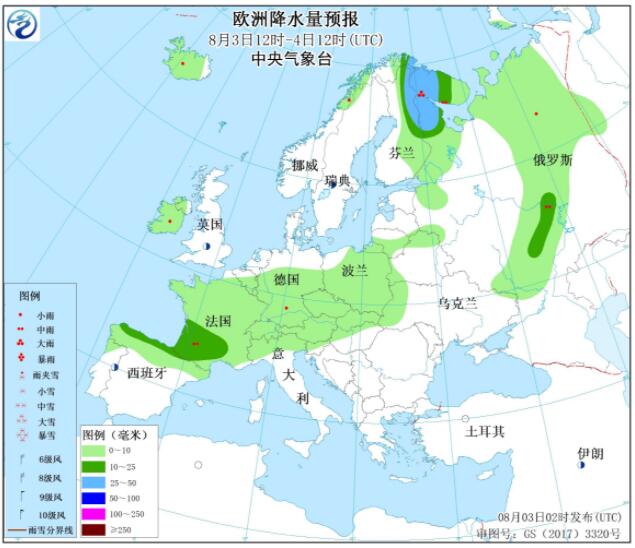 8月3日国外天气预报：欧洲美洲等部分地区有较强降雨