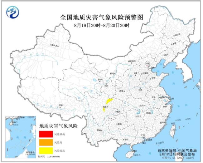 8月19日地质灾害气象风险预警：四川中部北部气象风险较高
