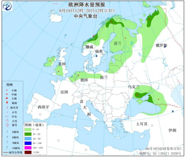 8月19日国外天气预报：欧洲美洲部分地区均有较强降雨