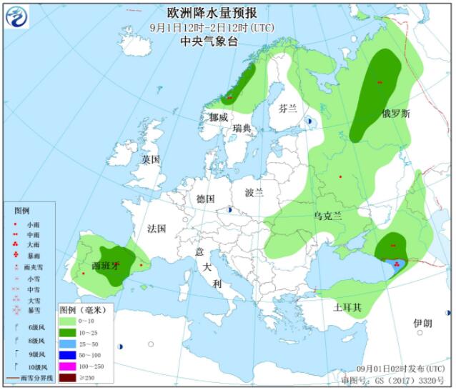 9月1日国外天气预报：亚洲欧洲美洲等有较强降雨