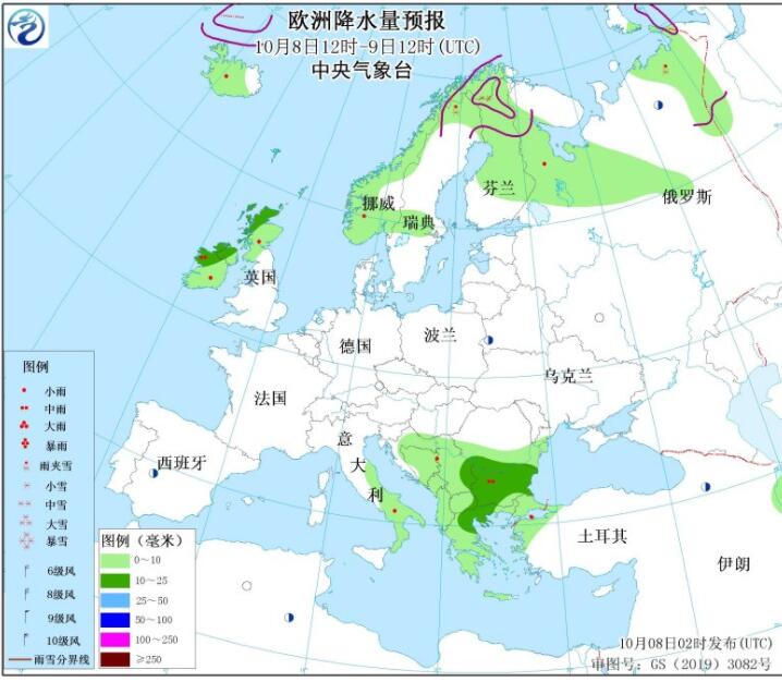 10月8日国外天气预报：未来3天欧洲北美洲等有较强降水