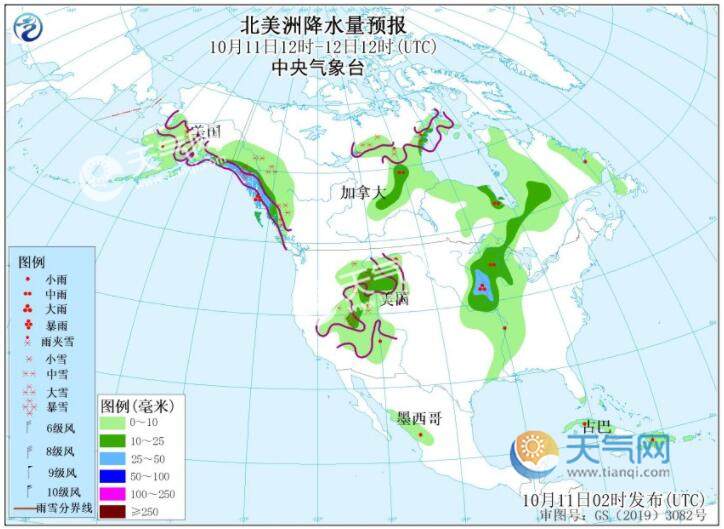 10月11日国外天气预报：东南亚北美洲等仍有明显降水 