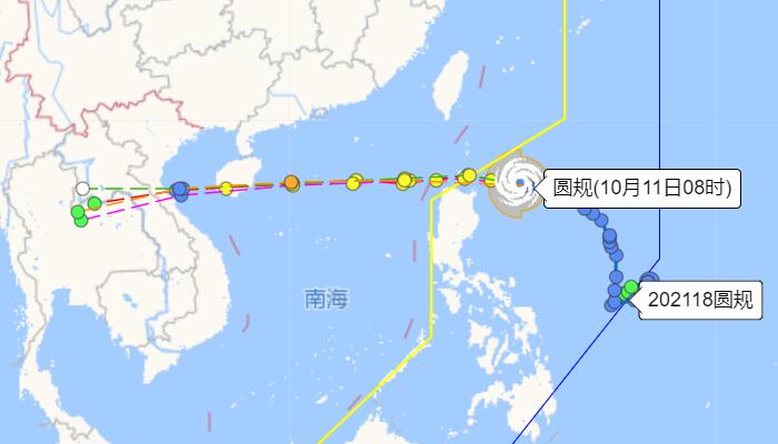 台风“圆规”向我国靠近  18号台风路径实时发布系统路径图