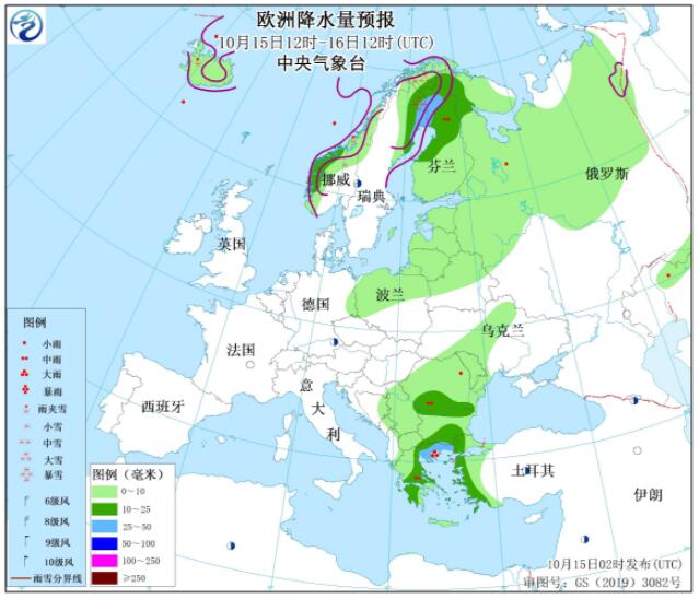 10月15日国外天气预报：北欧东北部北美洲北部有暴雪