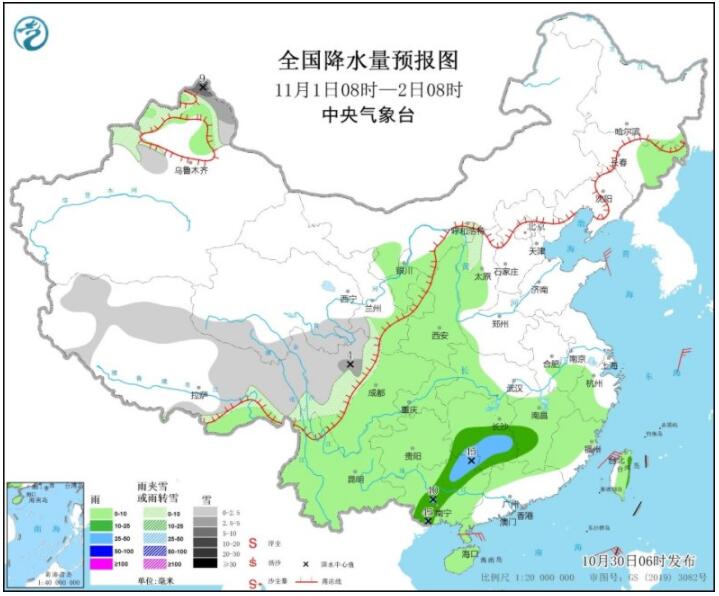 西藏青海甘肃新疆等有雨雪出没 湖南广西等有较强降雨