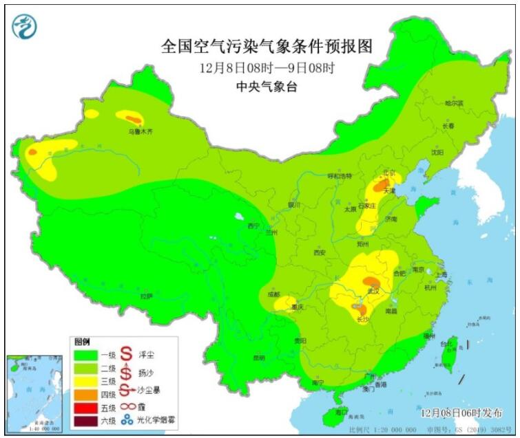 12月8日环境气象公报：华北黄淮江汉江南雾霾来袭