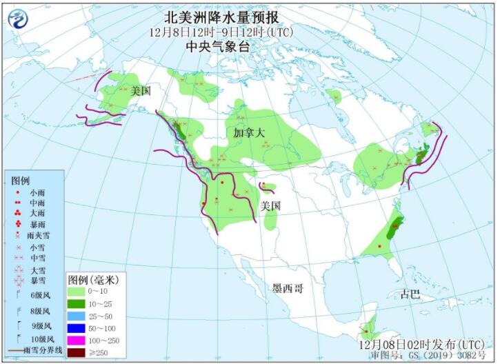 12月8日国外天气预报：加拿大美国等部分地区仍较强降雪