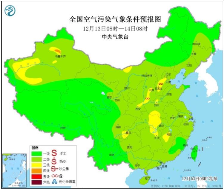 12月13日环境气象公报：长三角华中等部分地区有霾