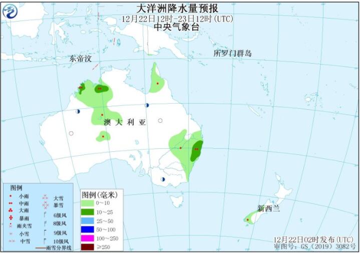 12月22日国外天气预报：澳大利亚部分地区有较强降雨