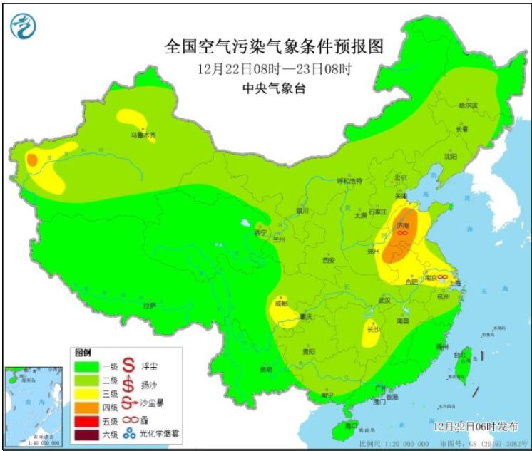 12月22日环境气象公报：华北黄淮江淮等有轻至中度霾出没