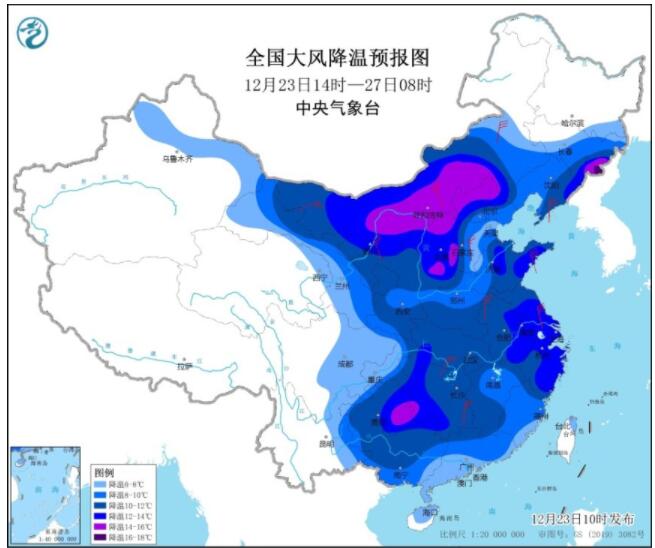 年末寒潮来袭全国冰冻线进程图 看看你们家什么时候进“冰窖”