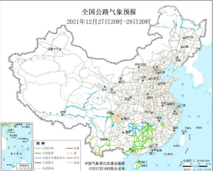 全国交通天气最新预报：12月28日高速路况最新实时查询