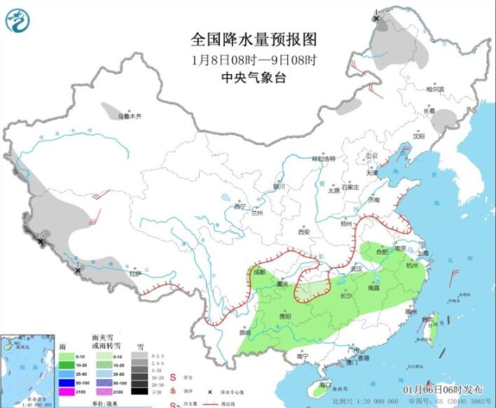 西南江南华南部分地区有雨水 西藏西南部有明显降雪