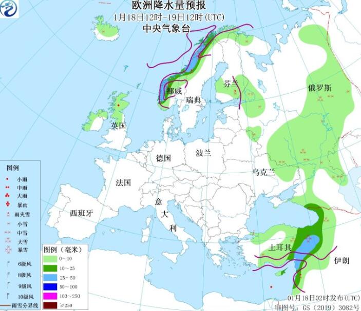 1月18日国外天气预报：日本美国挪威等部分地区较强降雪