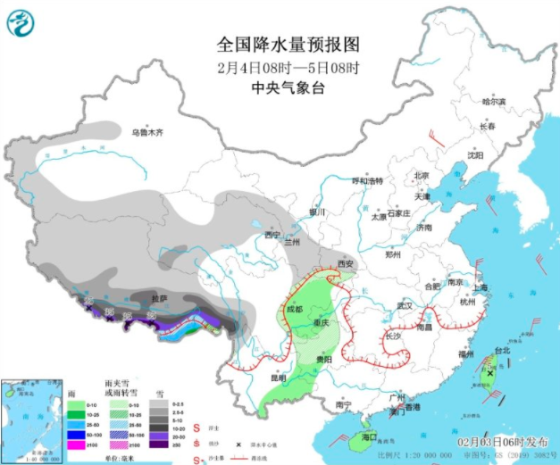 西藏南部西南西北部地区有强降雪 广东四川等地有小到中雨天气
