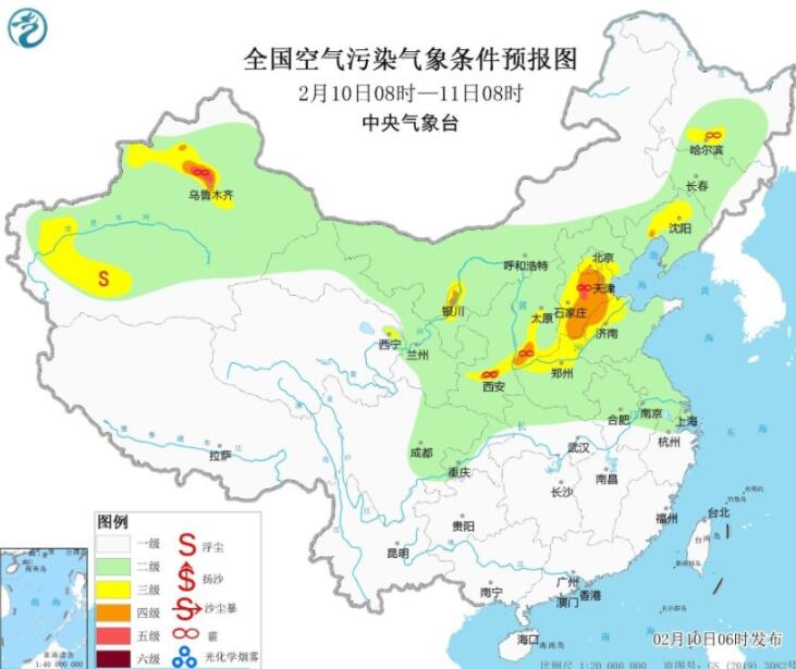 2月10日环境气象公报：河北河南陕西等有霾贵州湖北等有雾