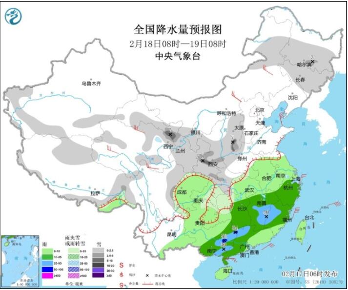 江南华南等降雨明显 安徽浙江部分地区有暴雪