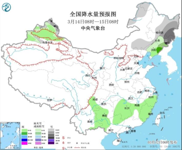 新疆华北东北等有明显雨雪 湖北安徽江苏等大雨伴雷电