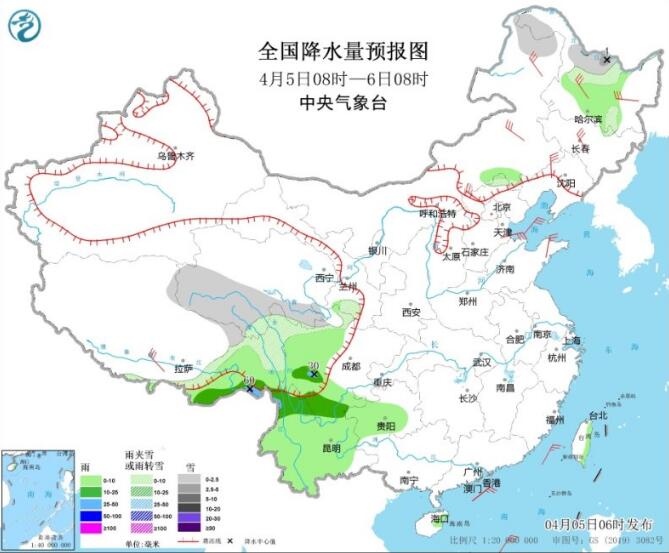 清明假期第3天西藏四川等地多陰雨 冷空氣影響東北內蒙古降溫4～8℃