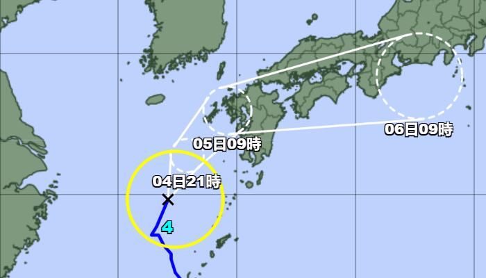 2022第四号台风登陆预测：5日上午将登陆日本九州岛
