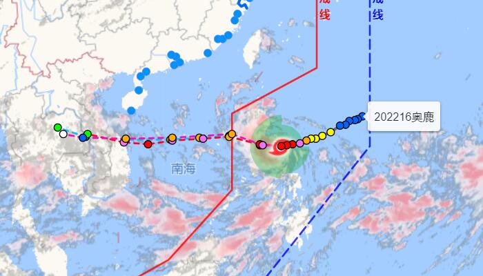 16号台风在哪登陆路径预报图 台风奥鹿今晚将在菲律宾吕宋岛登陆