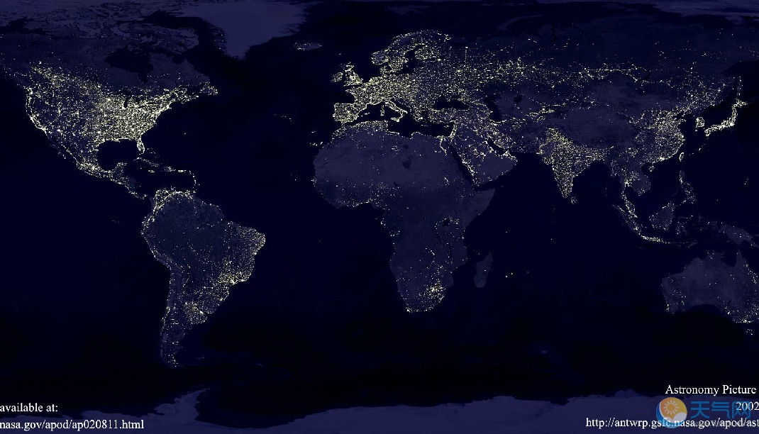 nasa夜晚卫星图(中国,朝鲜及美国)