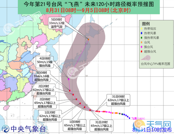 2018年21号台风的最新路径 台风飞燕的登陆地点时间预测