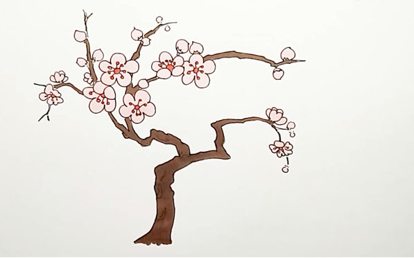 一棵桃花树简笔画手绘图片