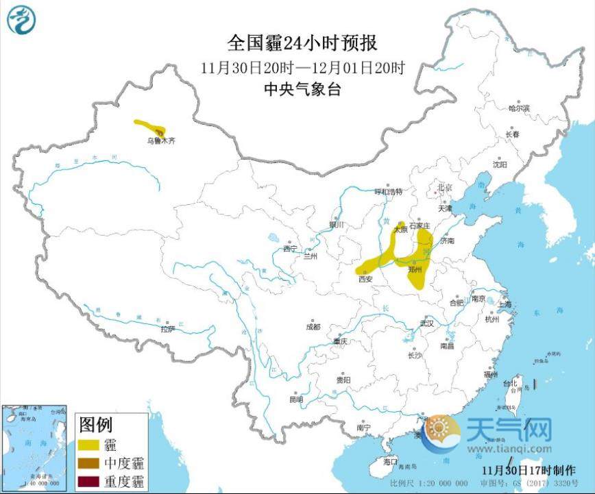 汾渭平原区域 30日夜间起,受冷空气影响,陕西关中部分地区霾天气减弱